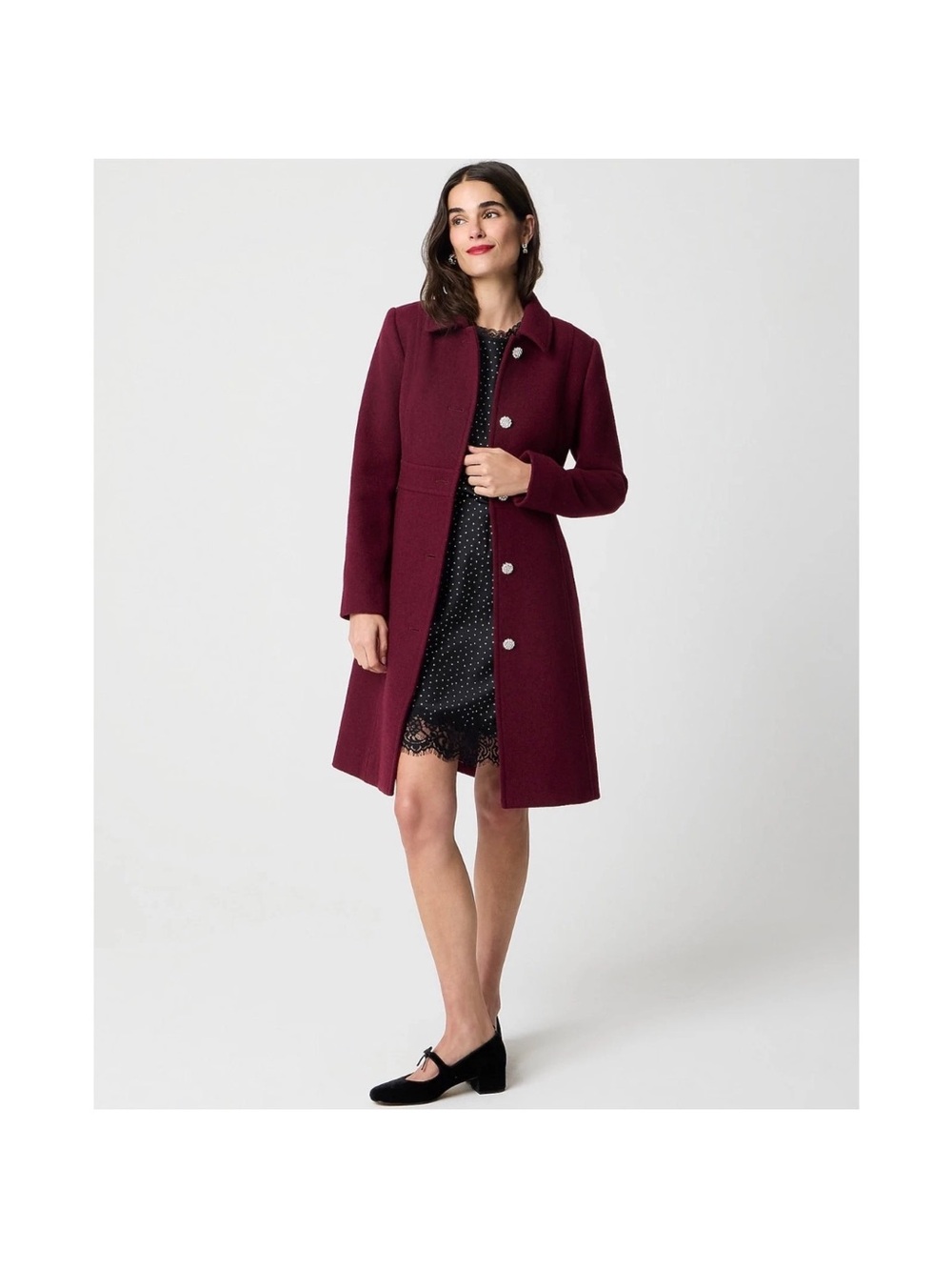 J Crew lady coat Wool-Blend Burgundy Women's Coat